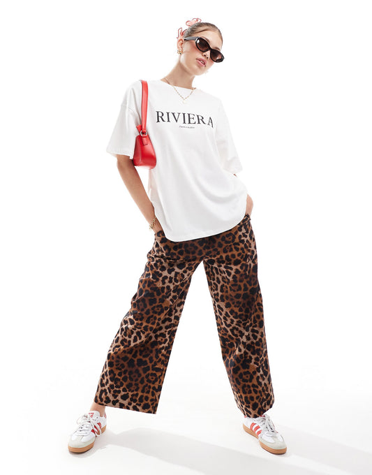 ASOS DESIGN cropped pull on trousers in leopard print