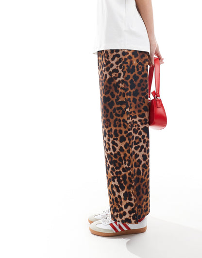 ASOS DESIGN cropped pull on trousers in leopard print