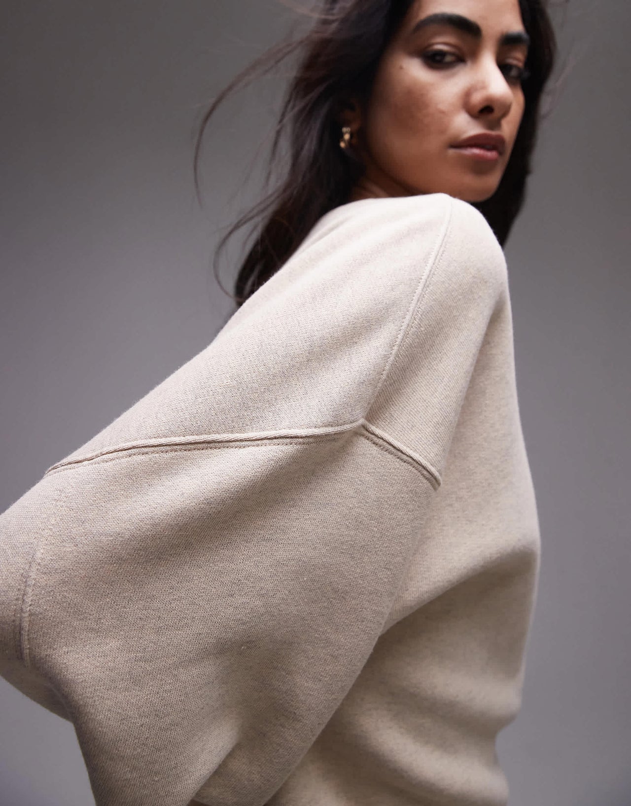 Topshop premium seam detail sweat in oat marl