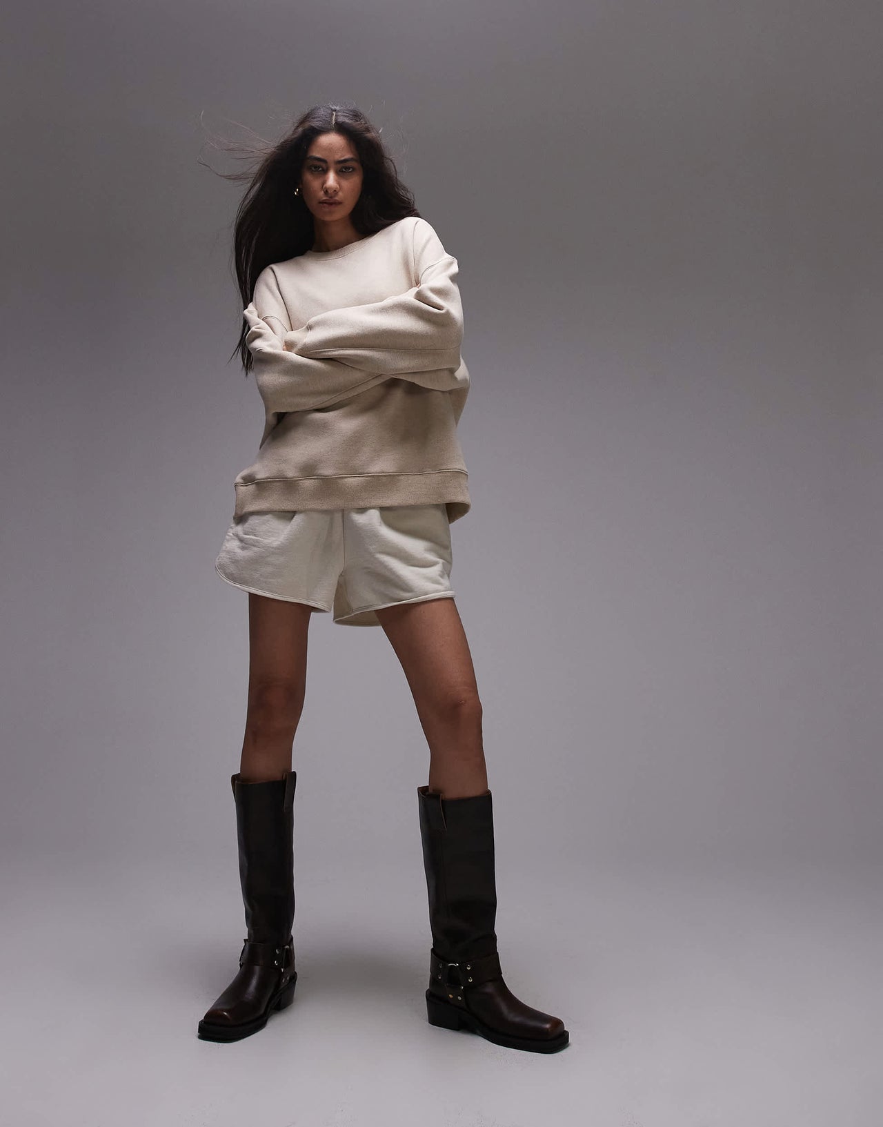 Topshop premium seam detail sweat in oat marl