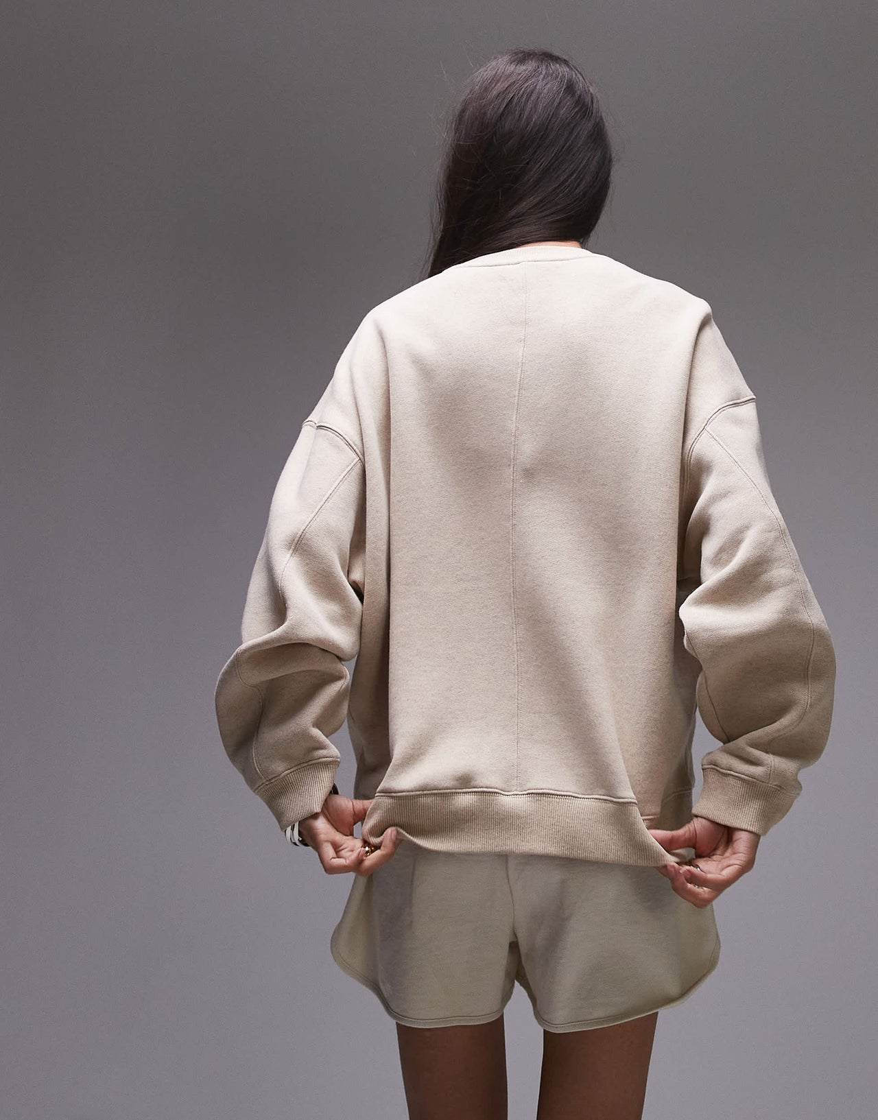 Topshop premium seam detail sweat in oat marl