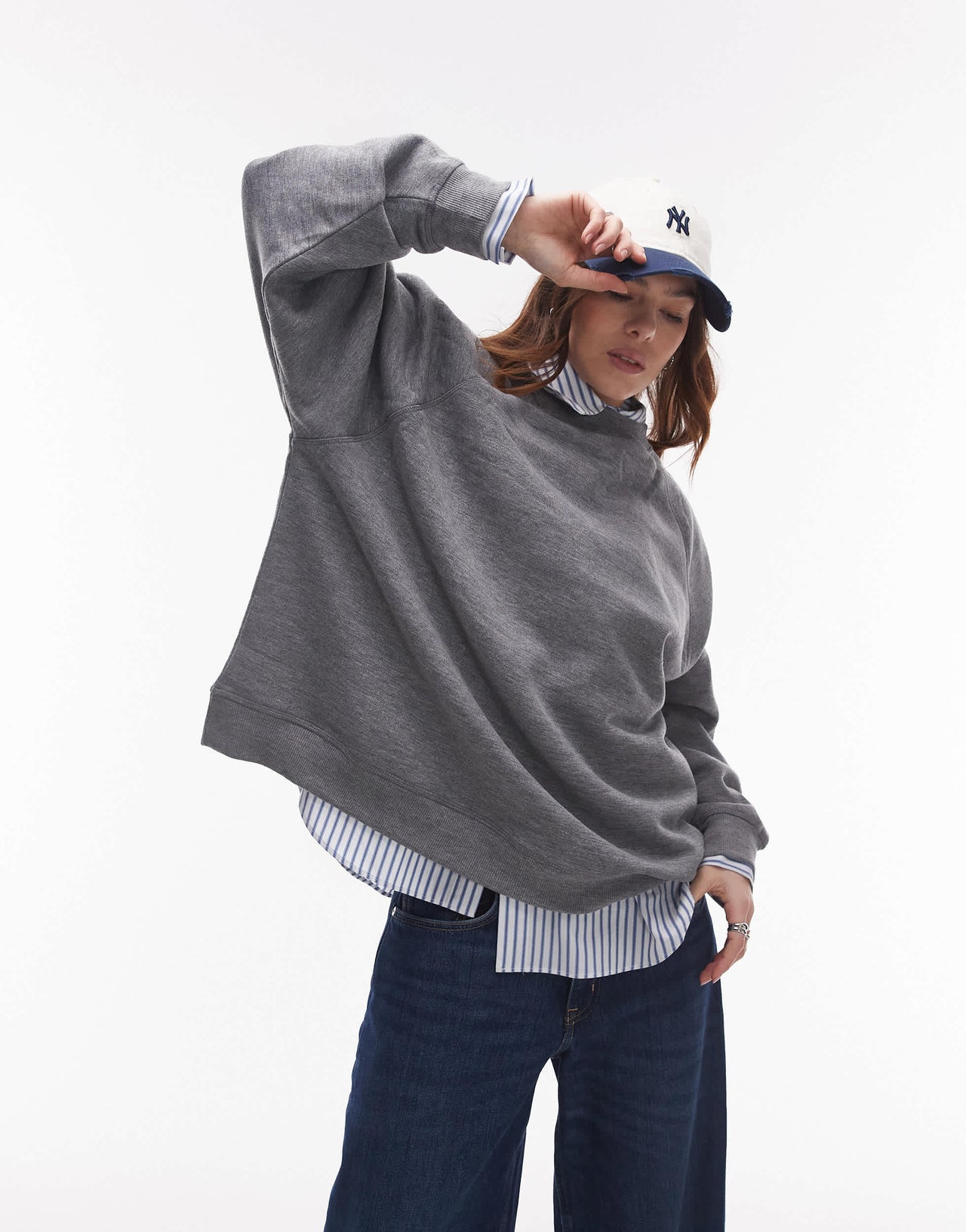 Topshop raglan oversized sweat in dark grey marl