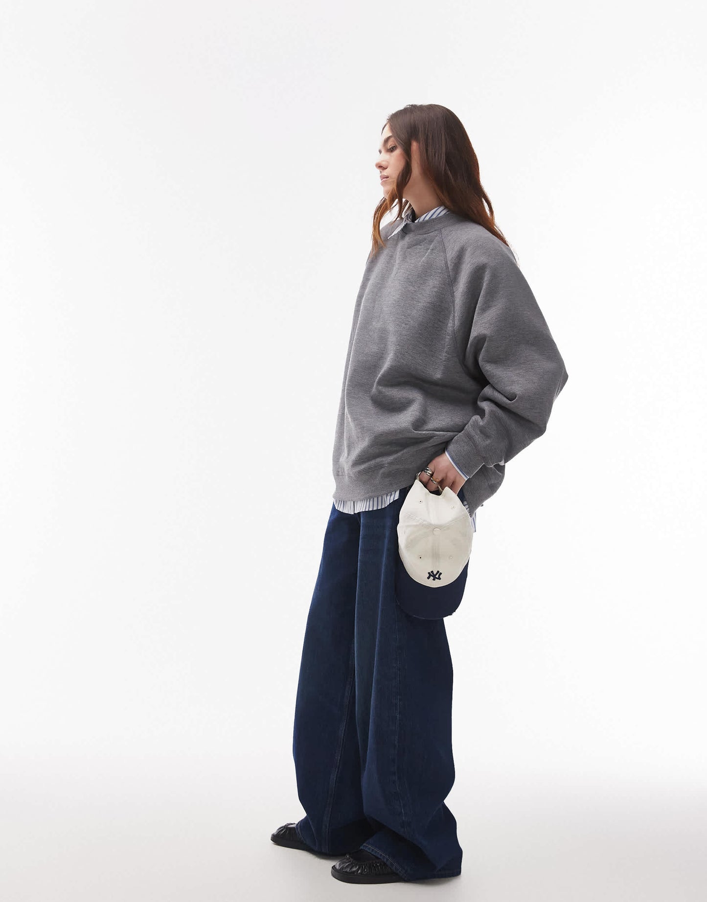 Topshop raglan oversized sweat in dark grey marl