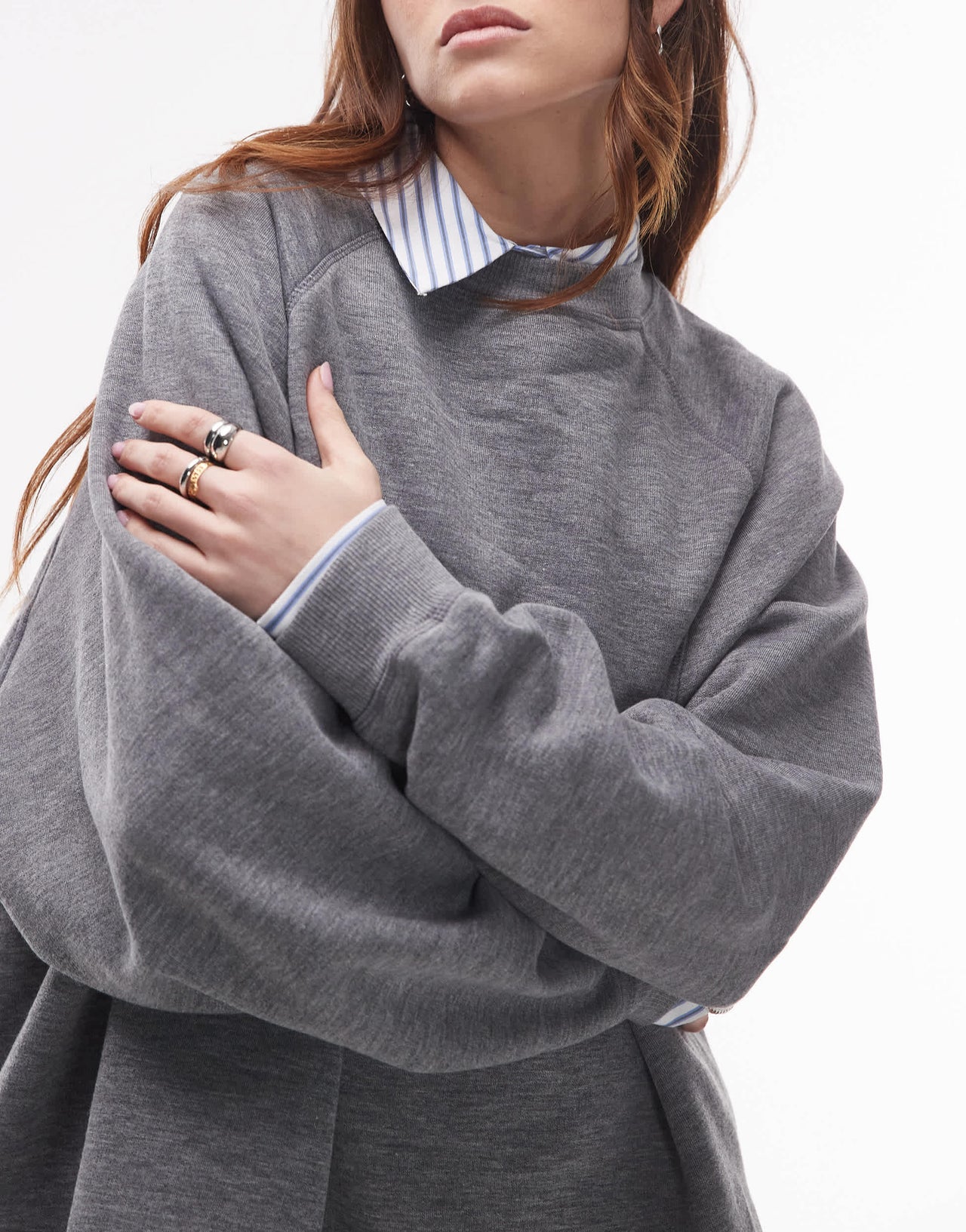 Topshop raglan oversized sweat in dark grey marl
