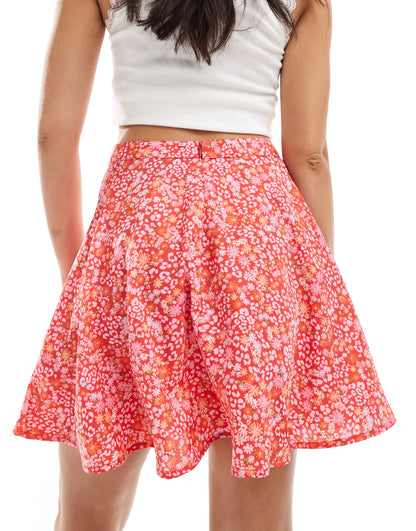 Wednesday's Girl floral leopard print flippy mini skirt in red