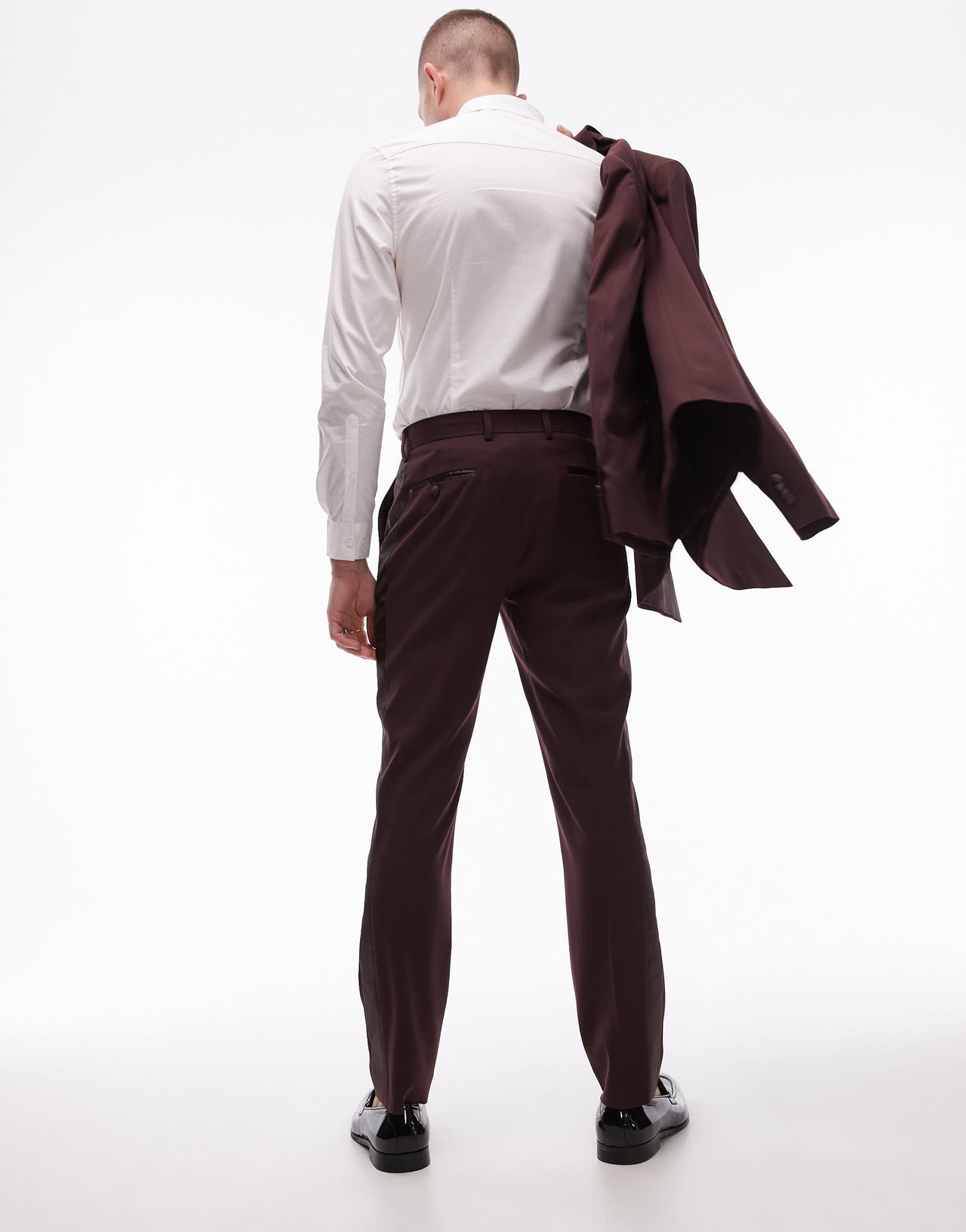 Topman premium slim tux suit trouser in burgundy