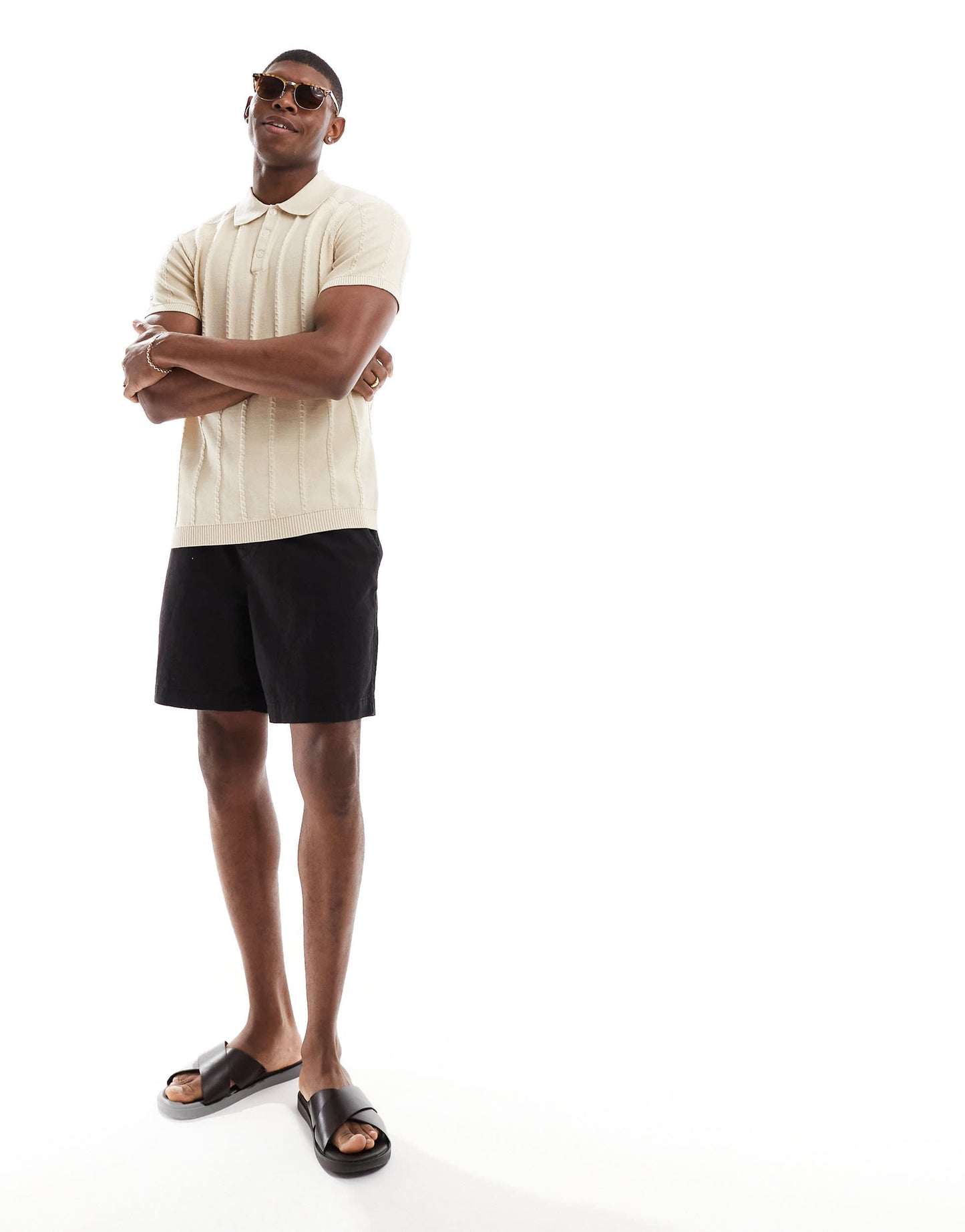 Selected Homme knitted polo shirt with texture in cream