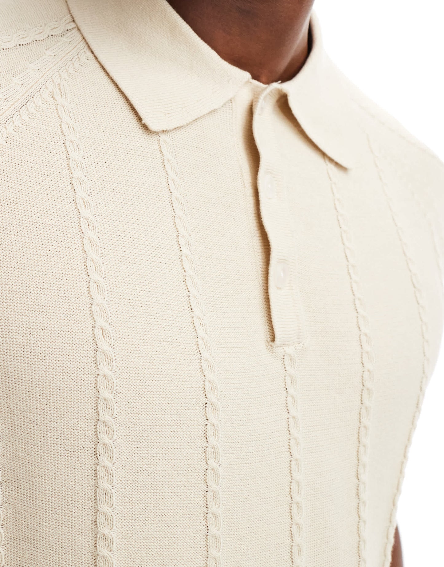 Selected Homme knitted polo shirt with texture in cream