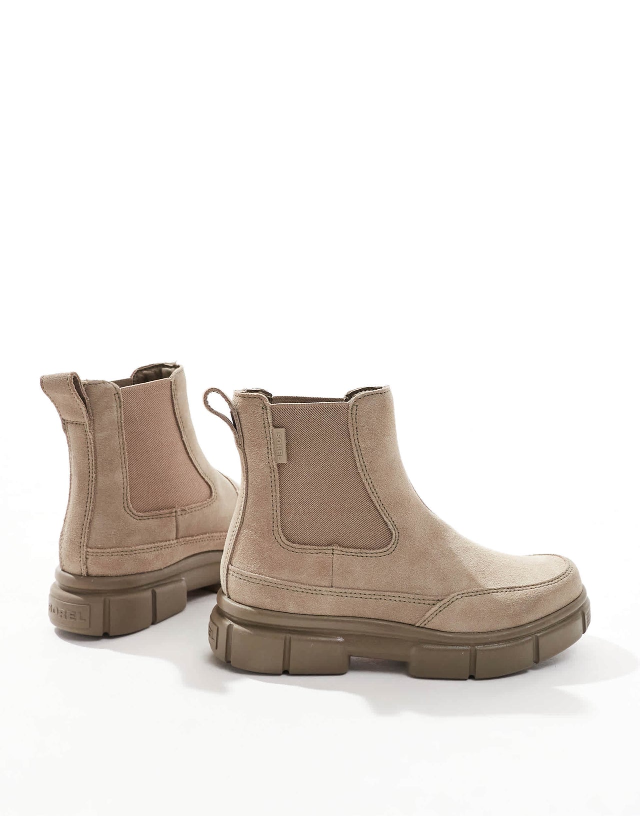 Sorel Explorer STRT suede chelsea boots in omega taupe and wet sand