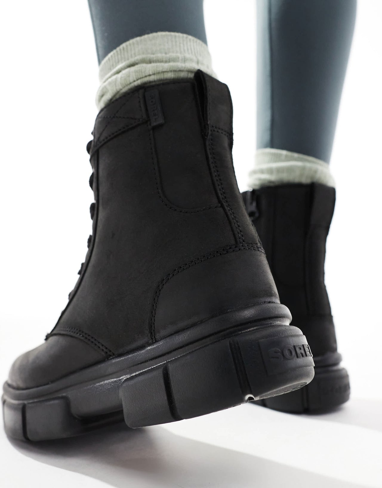 Sorel Explorer STRT lace up leather boots in black