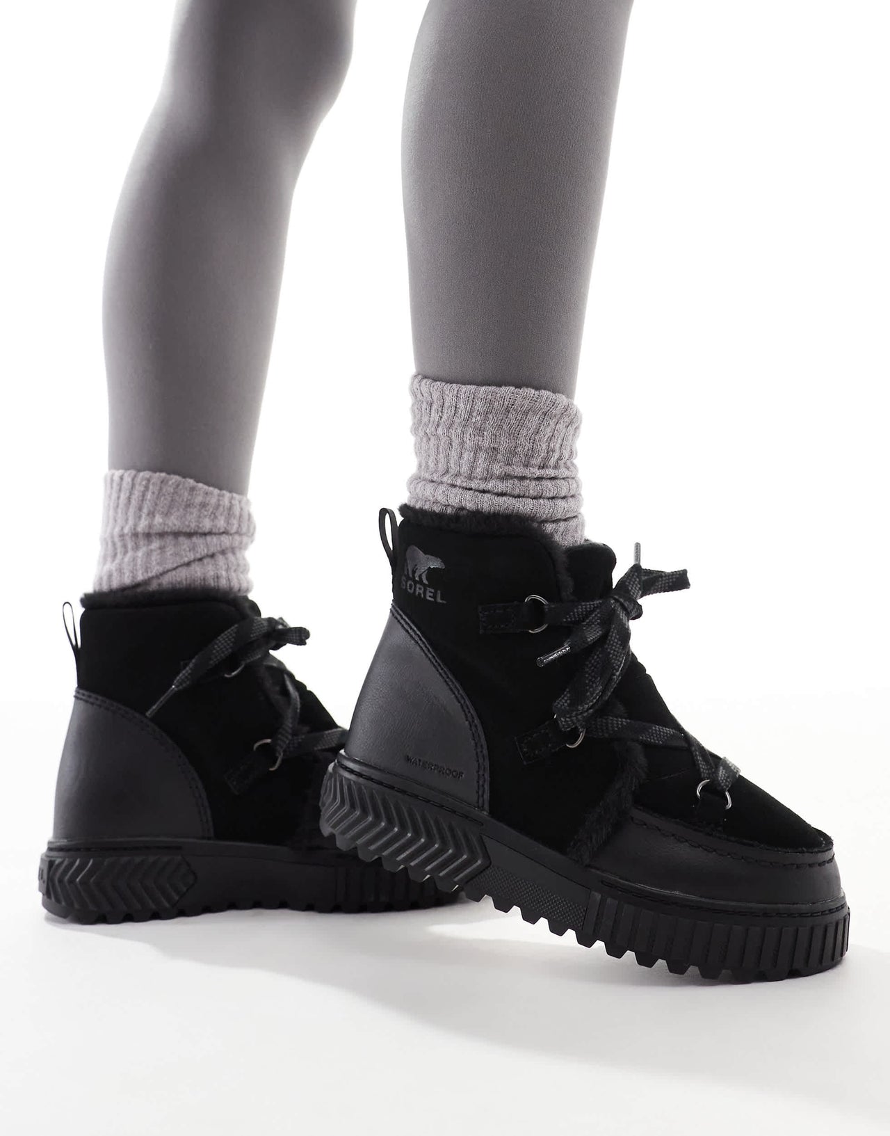 Sorel ONA AVE Alpine WP fleece lined waterproof leather boots in black