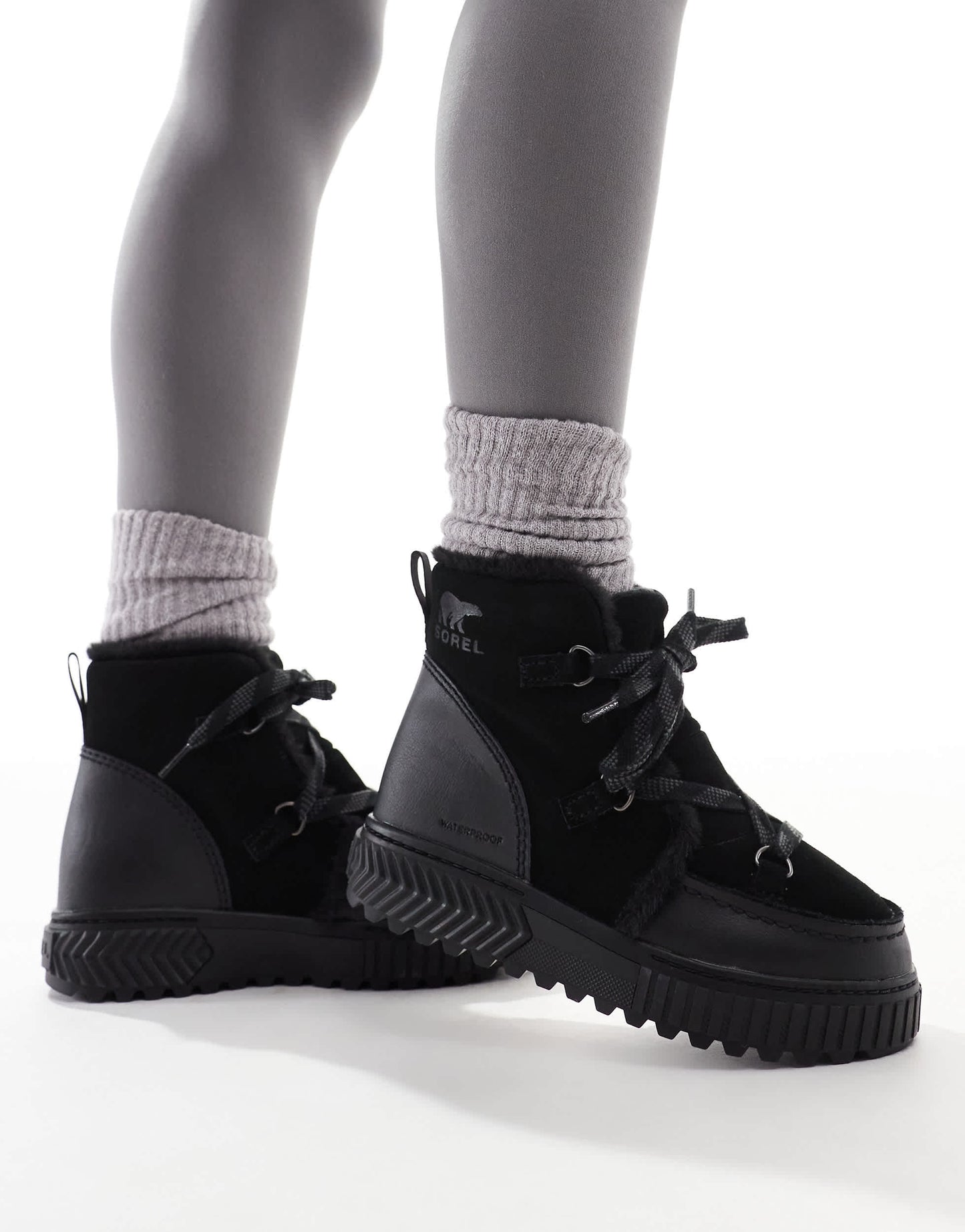 Sorel ONA AVE Alpine WP fleece lined waterproof leather boots in black