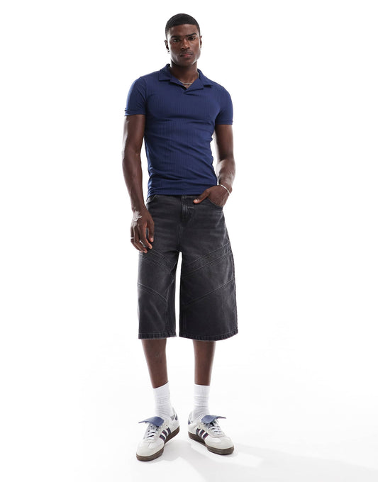ASOS DESIGN muscle polo in navy textured rib