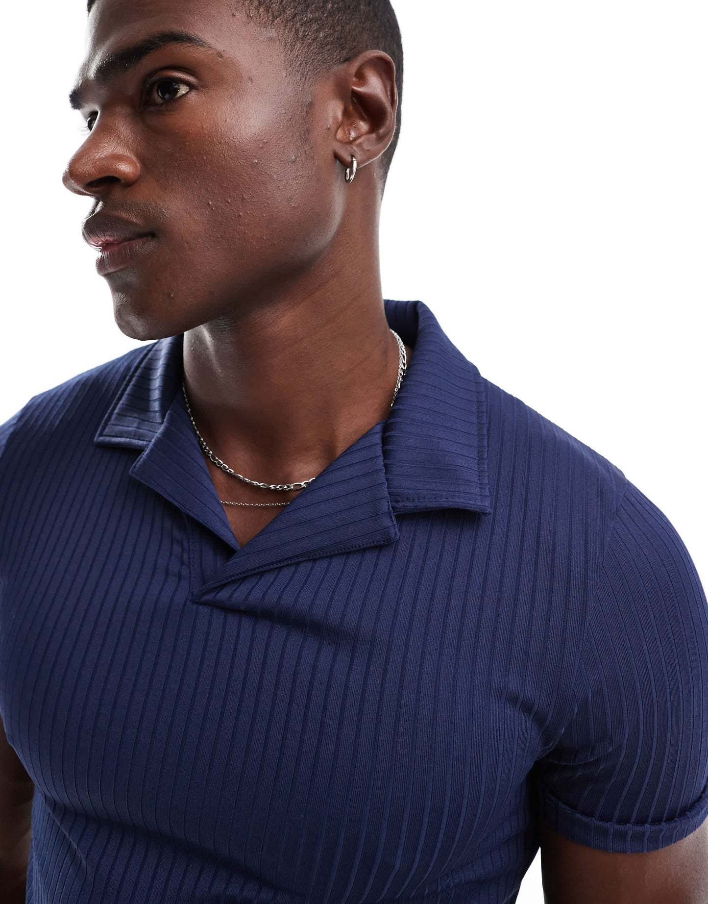 ASOS DESIGN muscle polo in navy textured rib