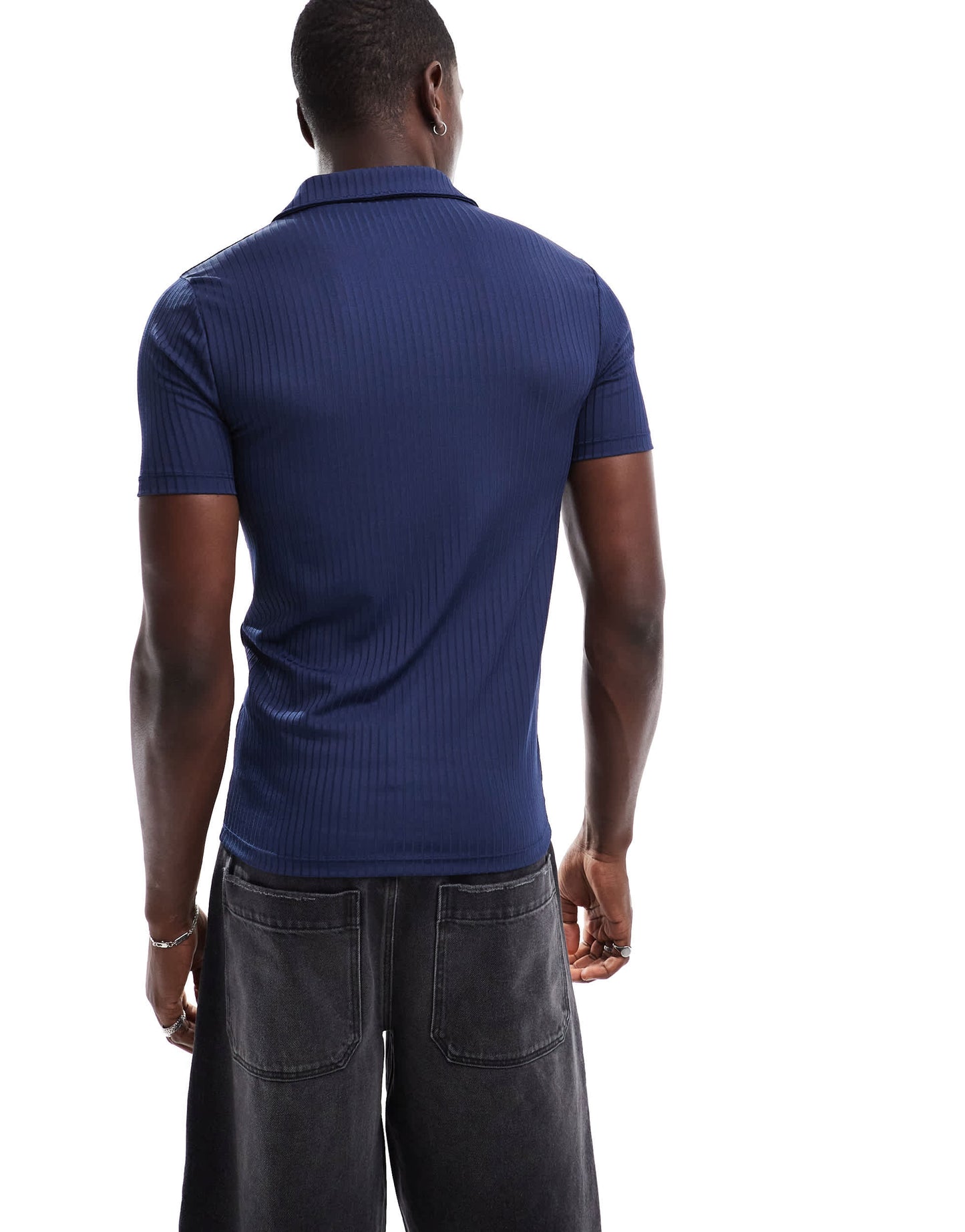 ASOS DESIGN muscle polo in navy textured rib