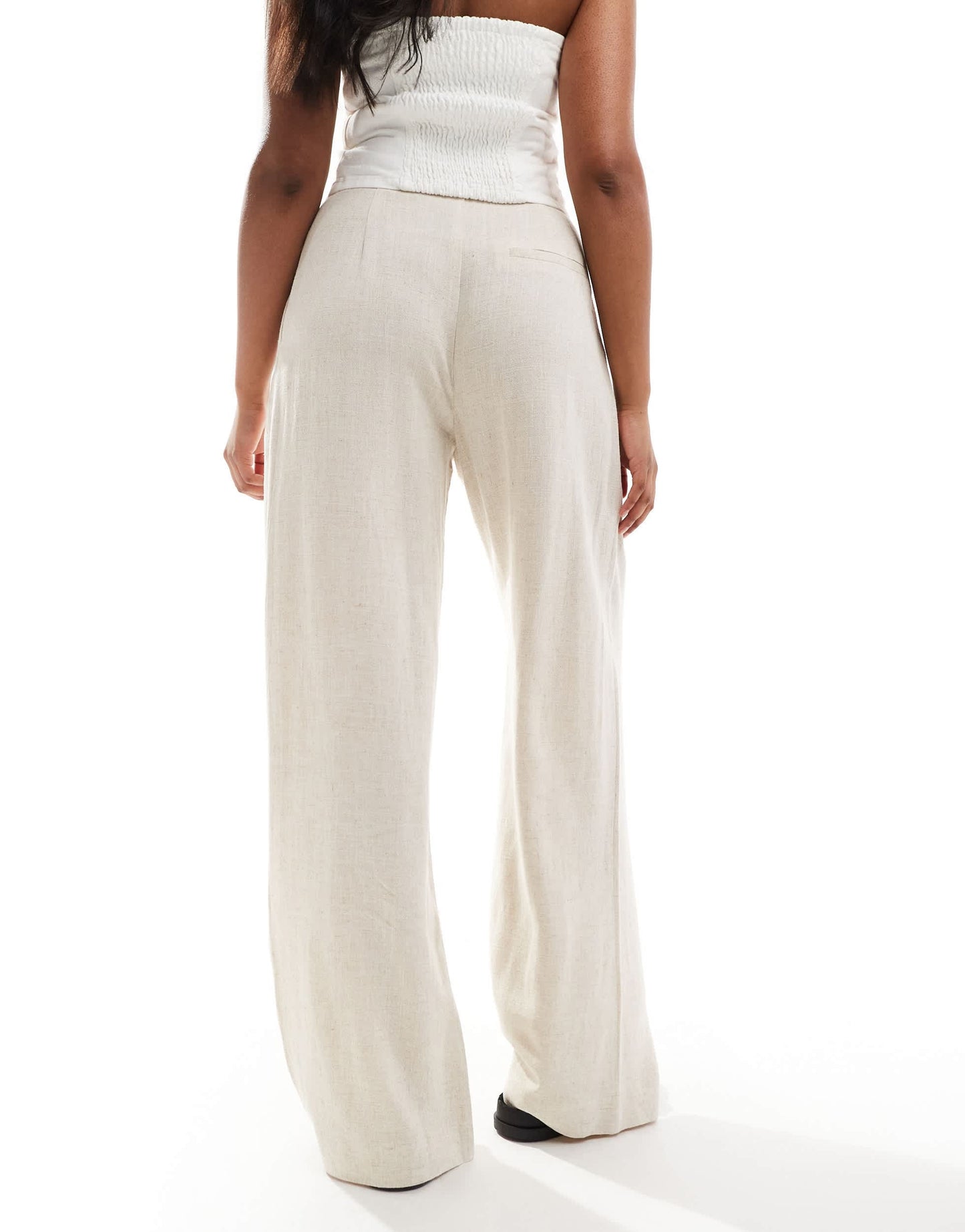 ASOS DESIGN tailored wide leg trousers with pleat detail in linen blend in natural
