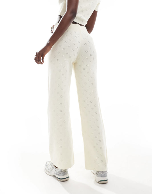 Fashionkilla pointelle foldover waist wide leg trouser co-ord in ivory