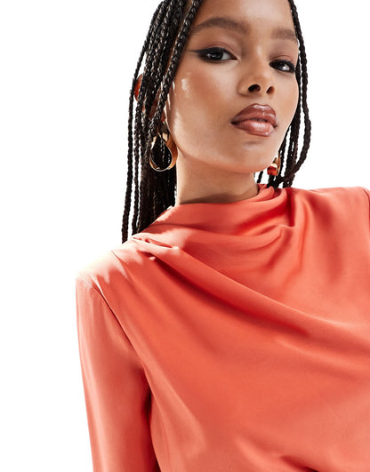 ASOS DESIGN satin tuck detail maxi dress with ruched detail in red