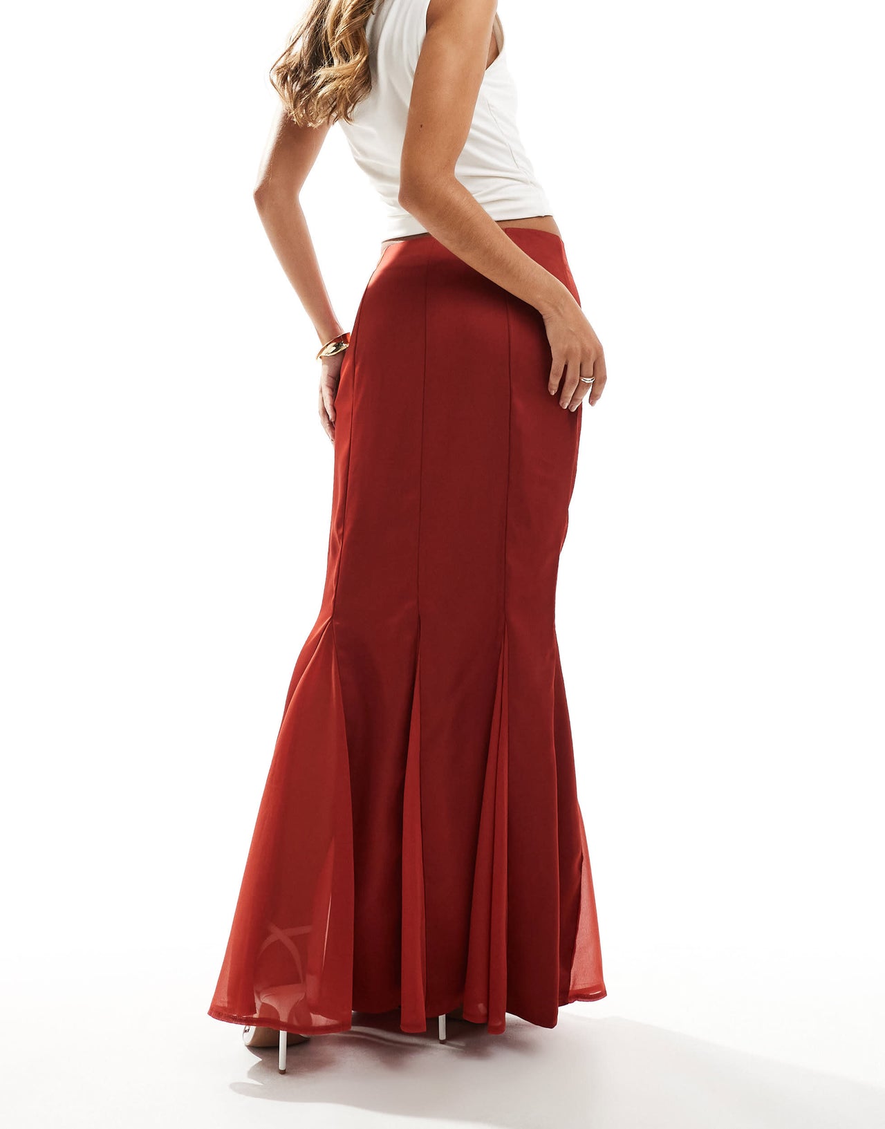 Kaiia exclusive satin fishtail maxi skirt in rust