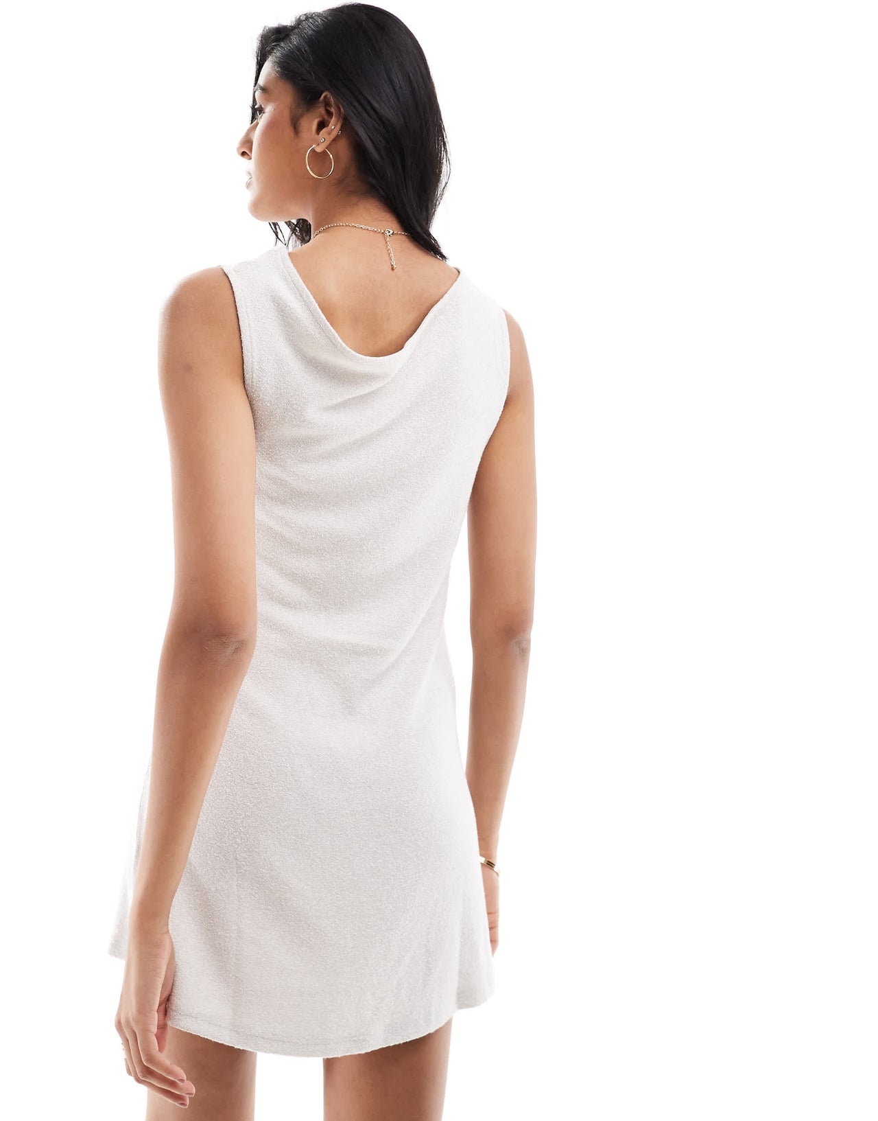 ASOS DESIGN fit and flair off shoulder boucle mini dress in cream