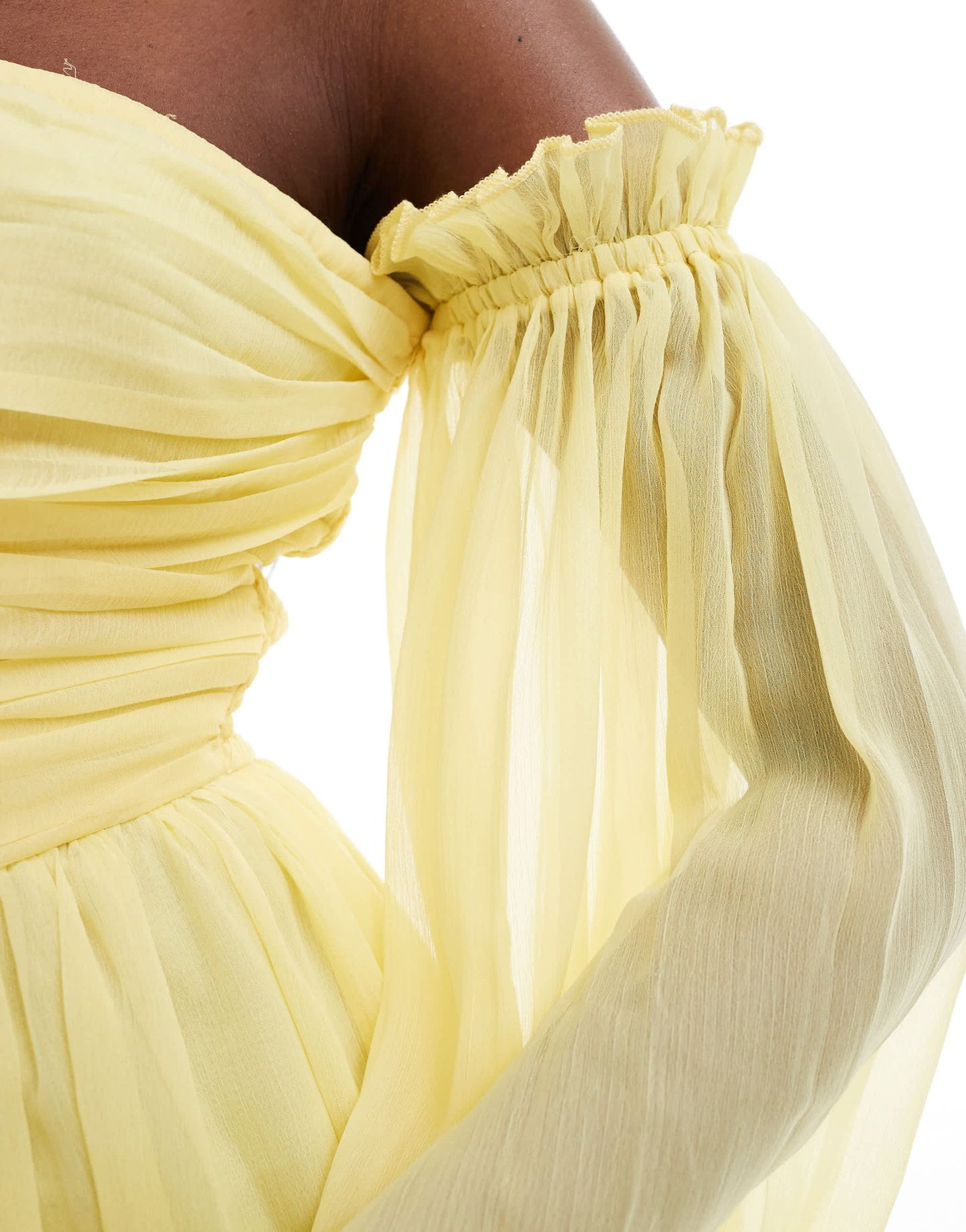 Lace & Beads ruched balloon maxi dress in lemon