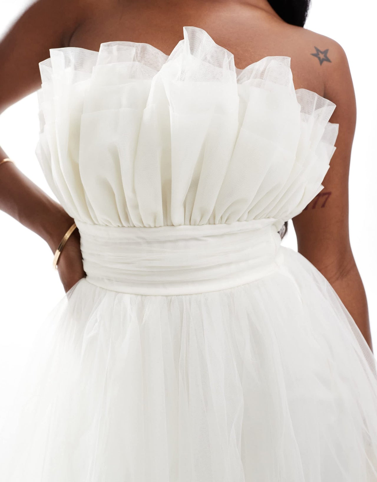 Lace & Beads bandeau tulle mini dress in ivory