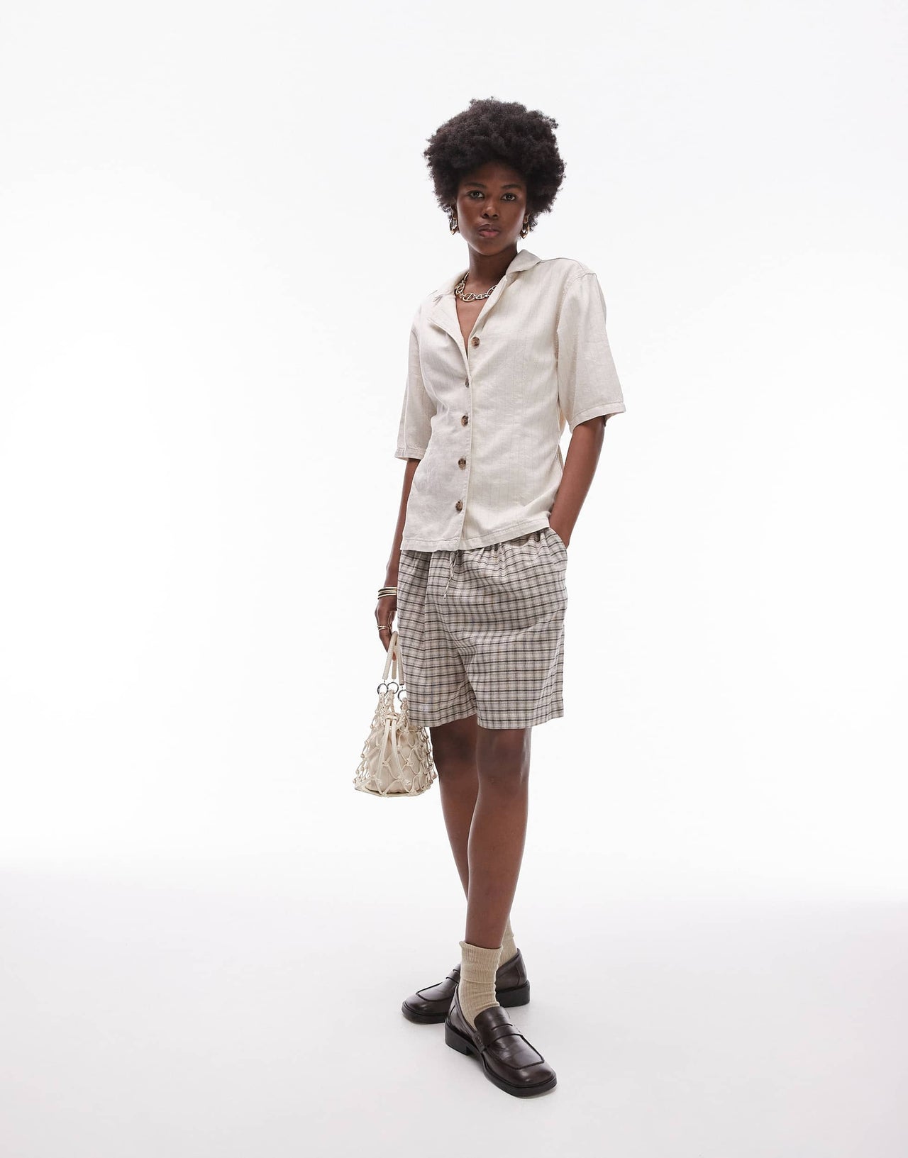 Topshop denim tie back shirt in ecru stripe