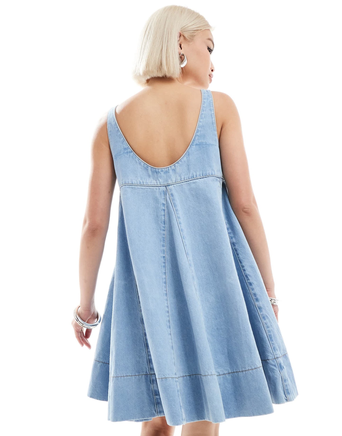 Daisy Street scoop neck flared babydoll mini dress in blue denim