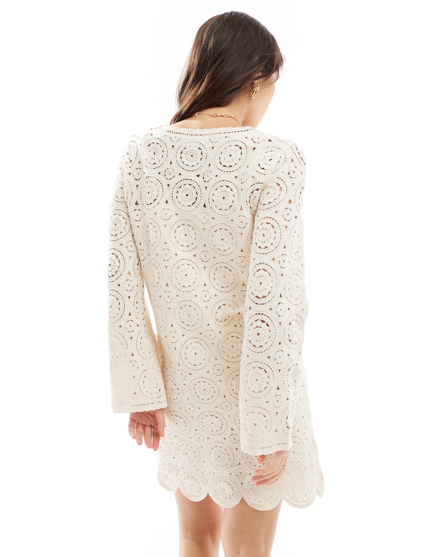 Object lace mini dress with scalloped hem in cream