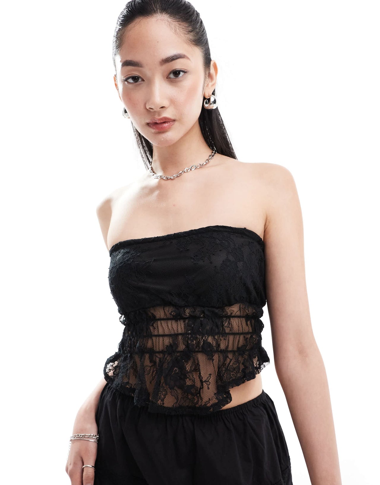 Daisy Street bandeau crop top co-ord in black lace