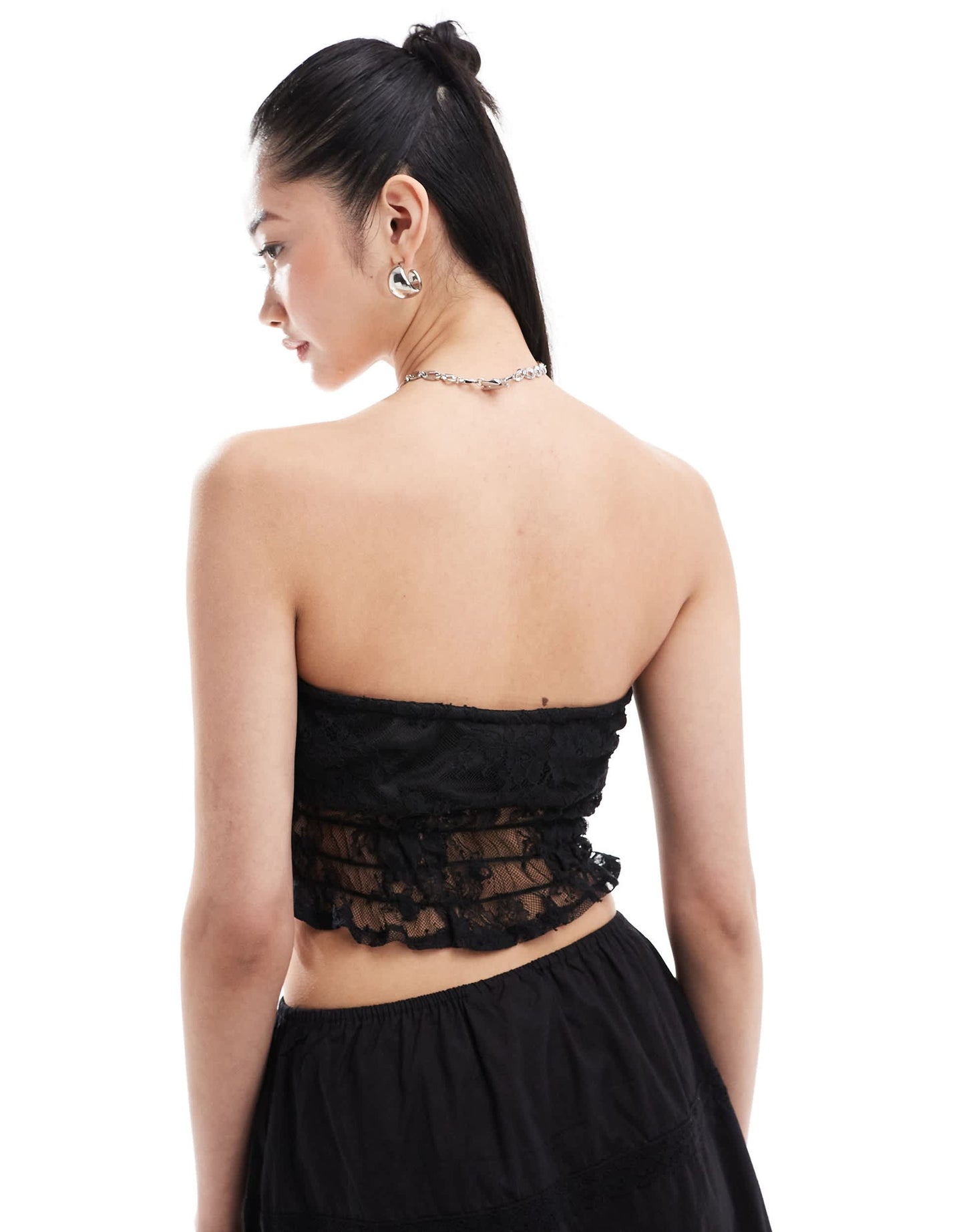 Daisy Street bandeau crop top co-ord in black lace