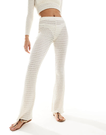 Bershka crochet wide leg trousers co-ord in ecru