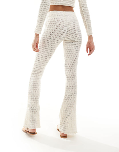Bershka crochet wide leg trousers co-ord in ecru