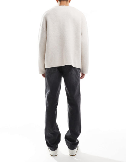 ASOS DESIGN straight leg jeans with rips in washed black