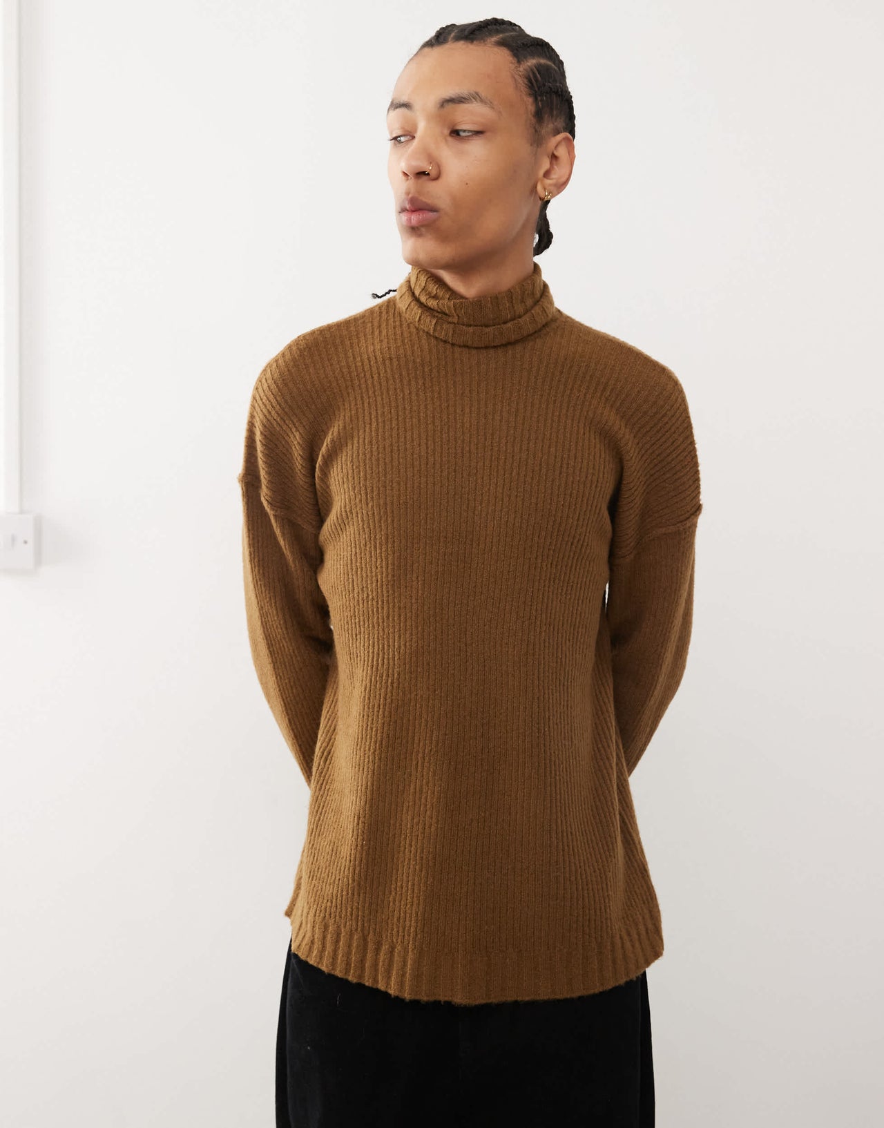 COLLUSION oversized heavy weight roll neck jumper in brown