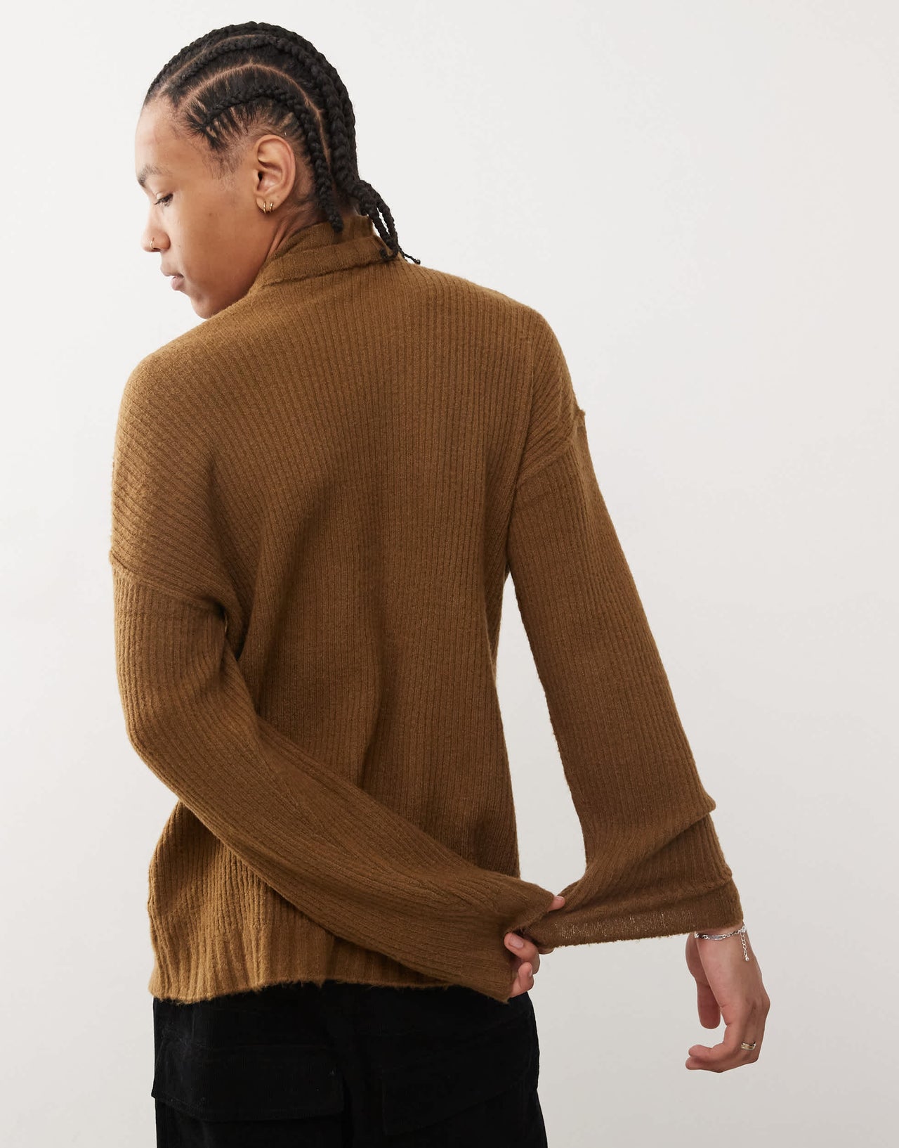 COLLUSION oversized heavy weight roll neck jumper in brown