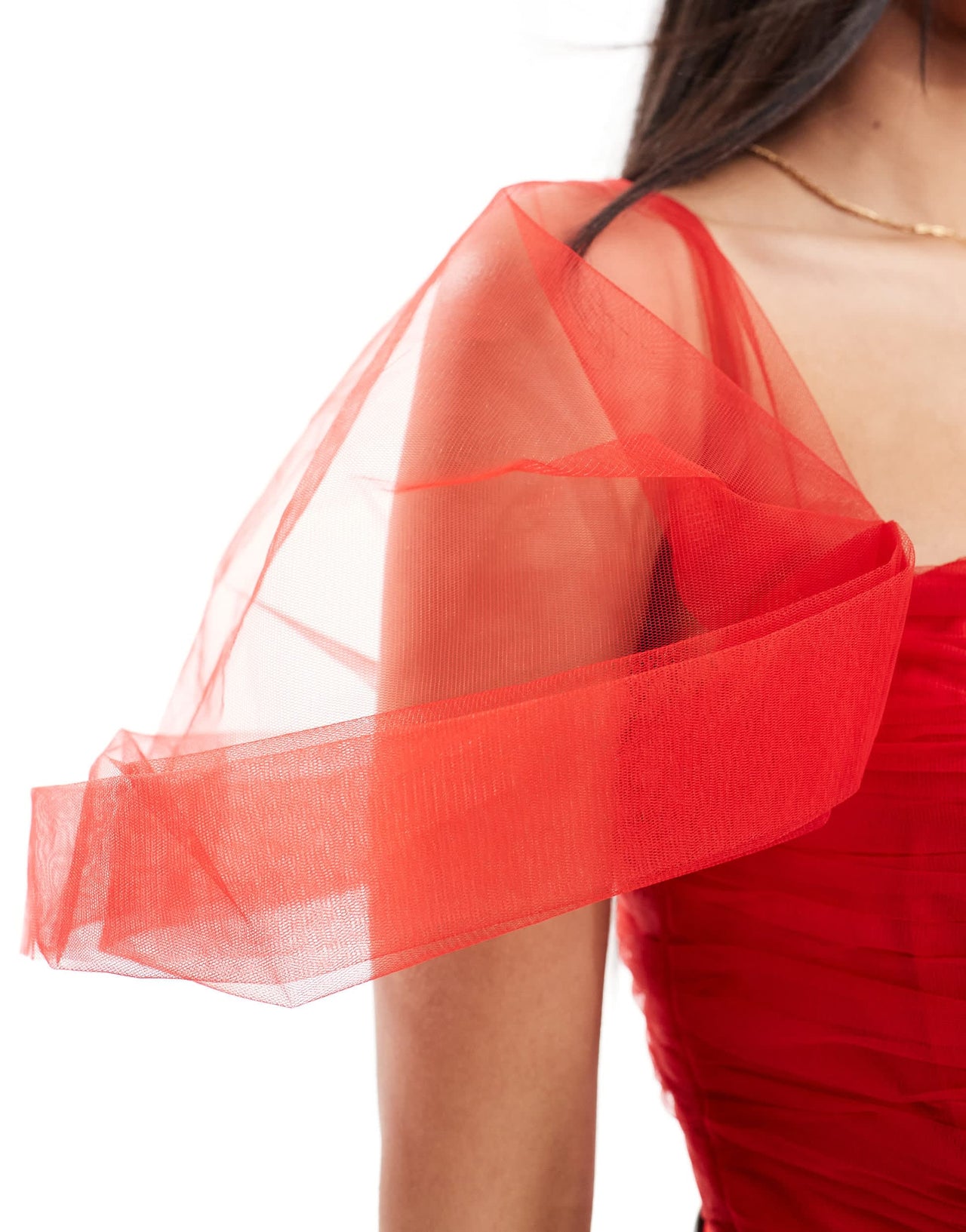 Lace & Beads tulle bardot bodysuit in red