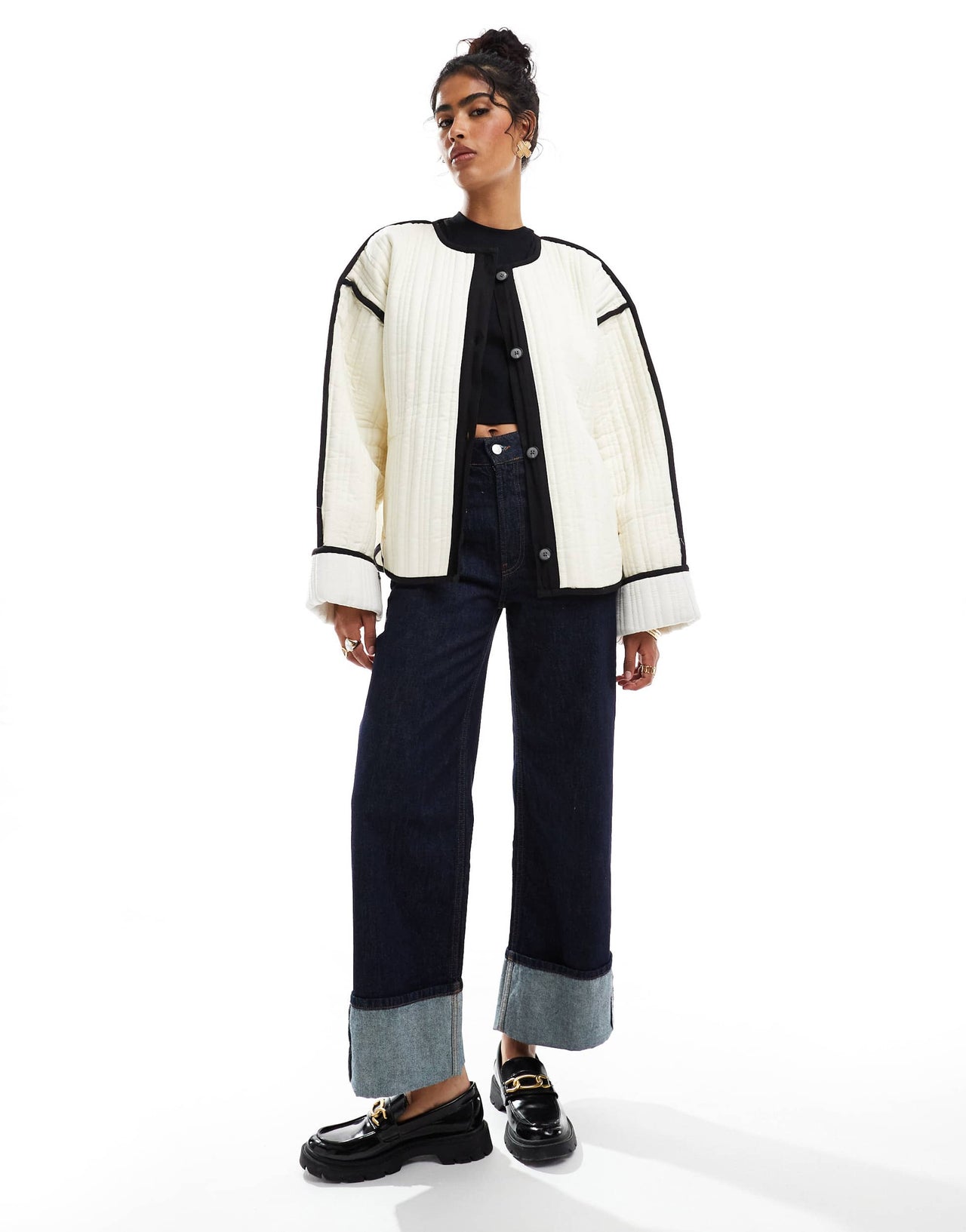 ASOS DESIGN quilted contrast detail jacket in cream