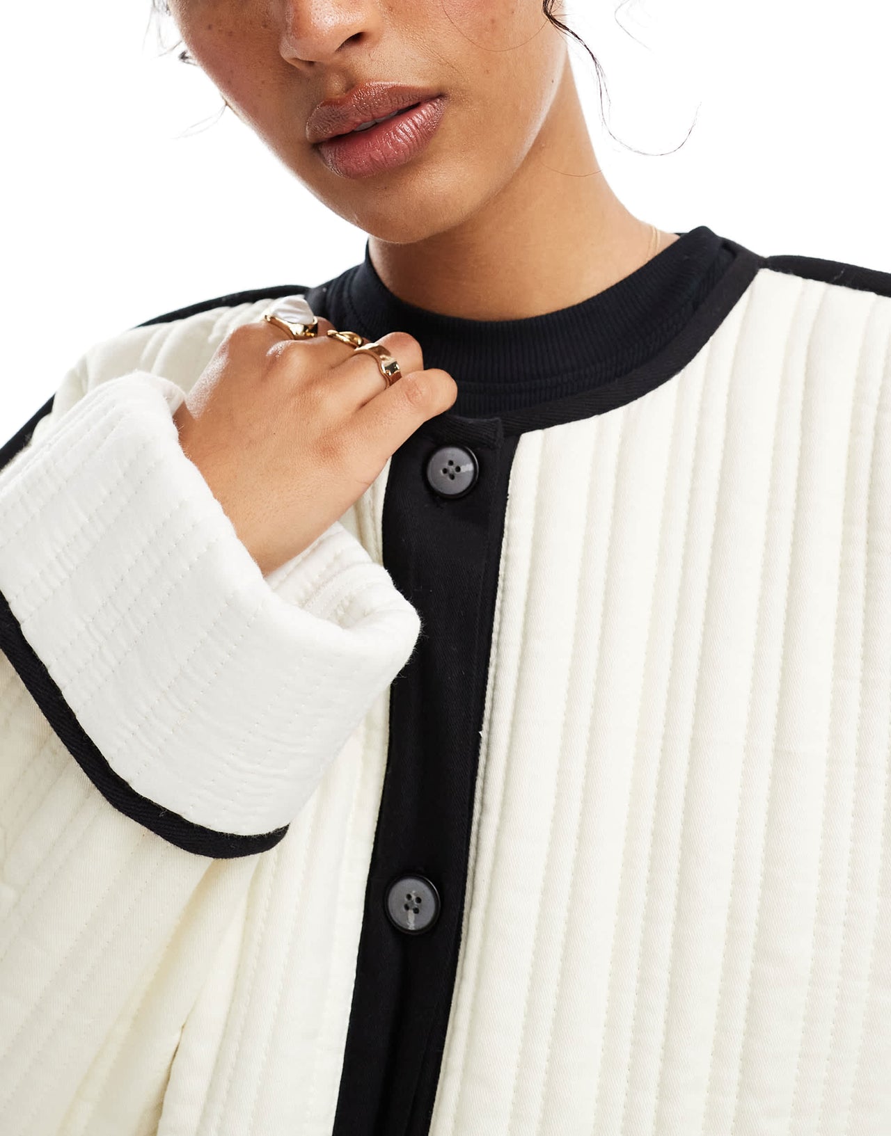 ASOS DESIGN quilted contrast detail jacket in cream