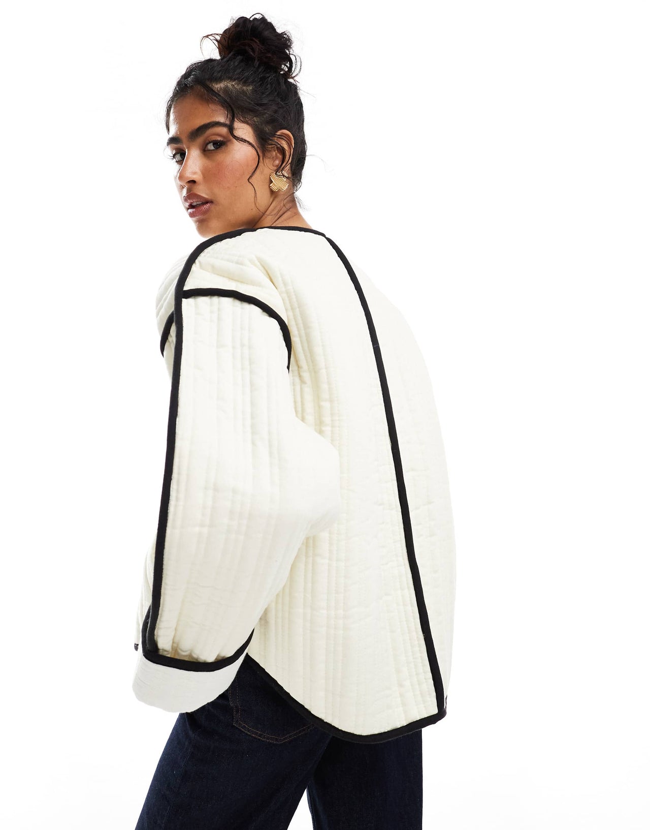 ASOS DESIGN quilted contrast detail jacket in cream