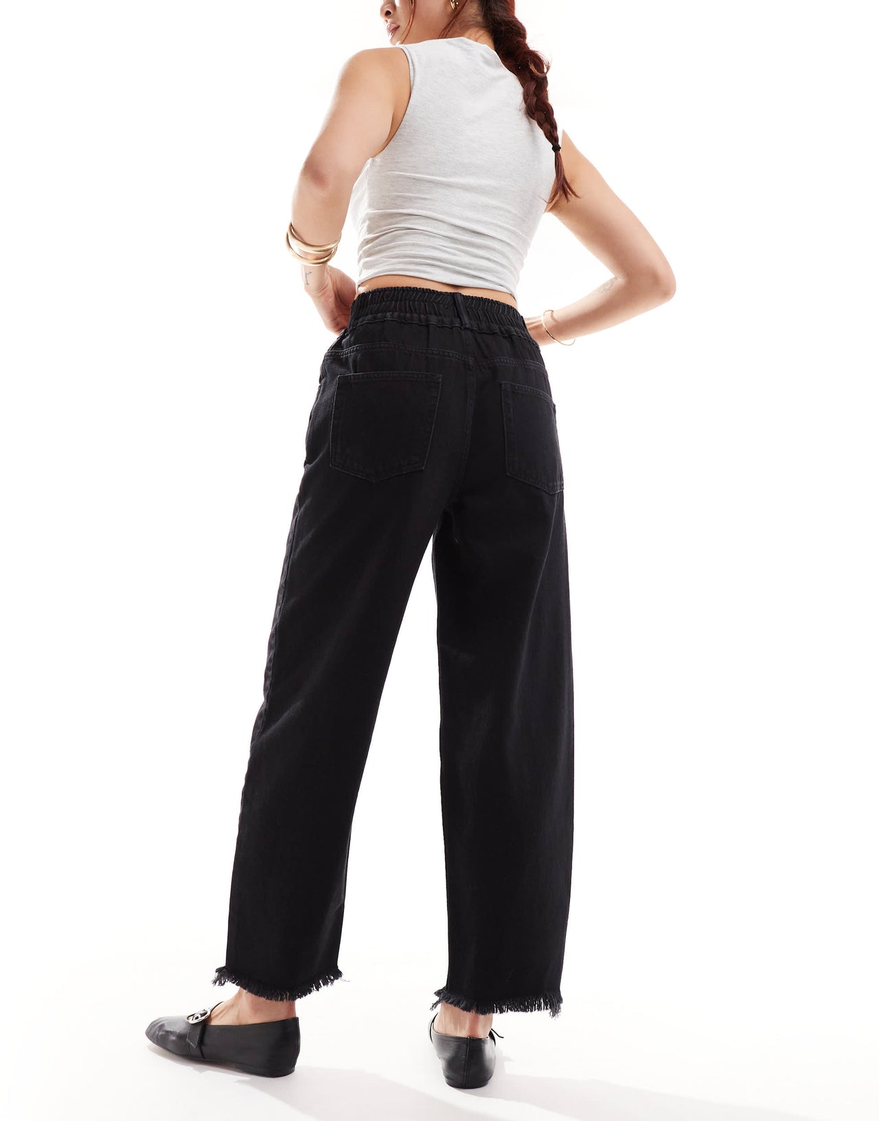 AllSaints Hailey freyed hem straight leg jeans in black