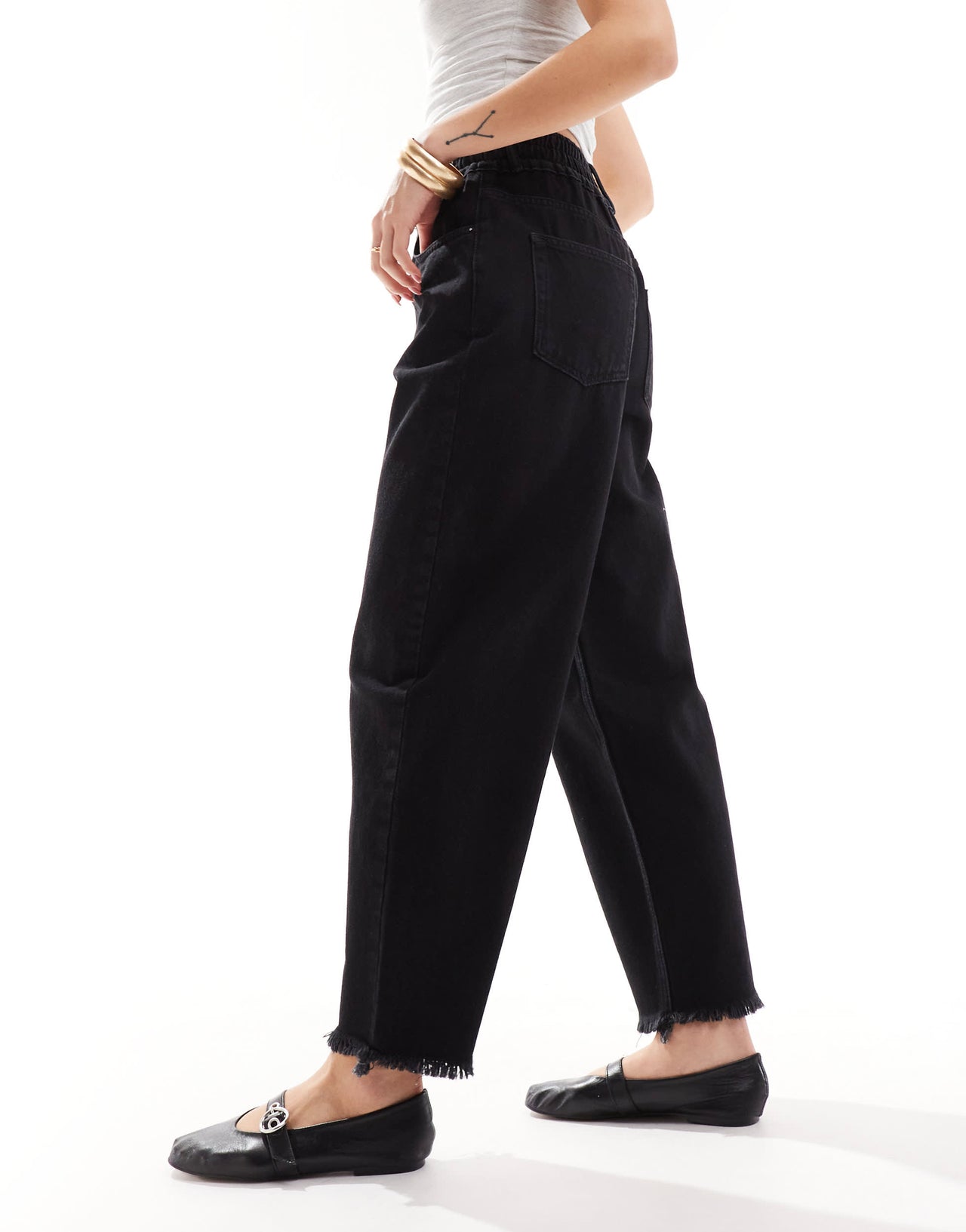 AllSaints Hailey freyed hem straight leg jeans in black