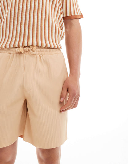 ONLY & SONS plisse pull on short in beige