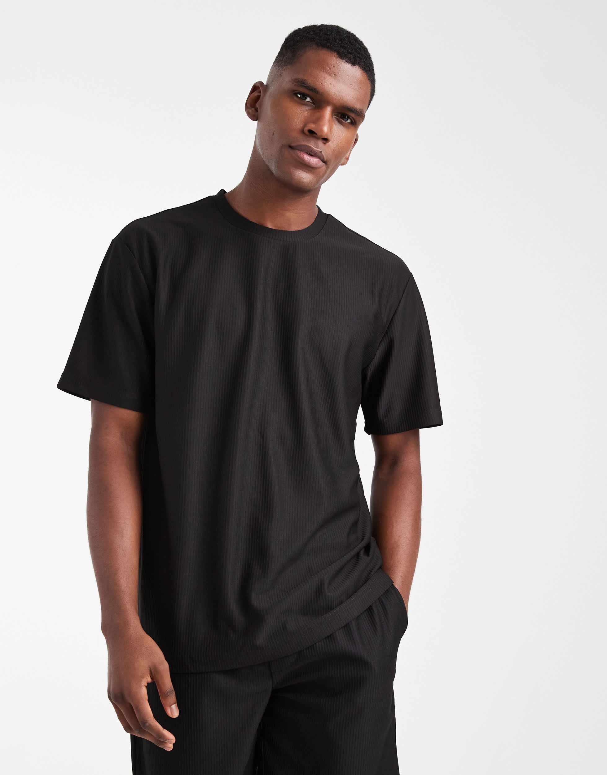 ONLY & SONS plisse oversized t-shirt co-ord in black