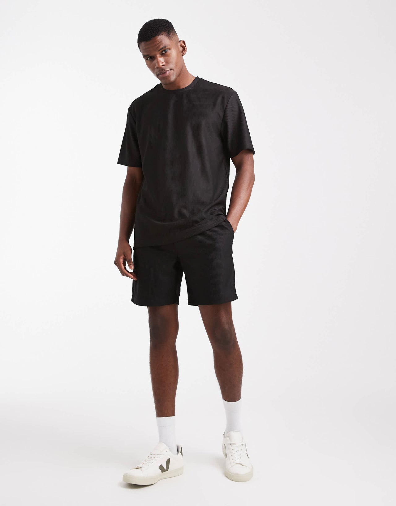 ONLY & SONS plisse oversized t-shirt co-ord in black