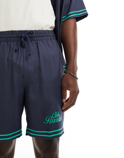 ONLY & SONS pull on printed short co-ord in navy