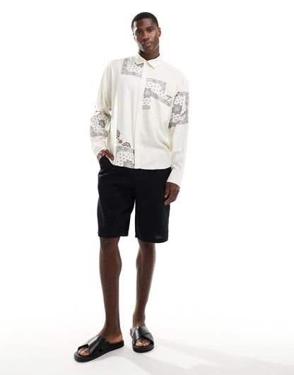 ONLY & SONS long sleeve tile print shirt in stone