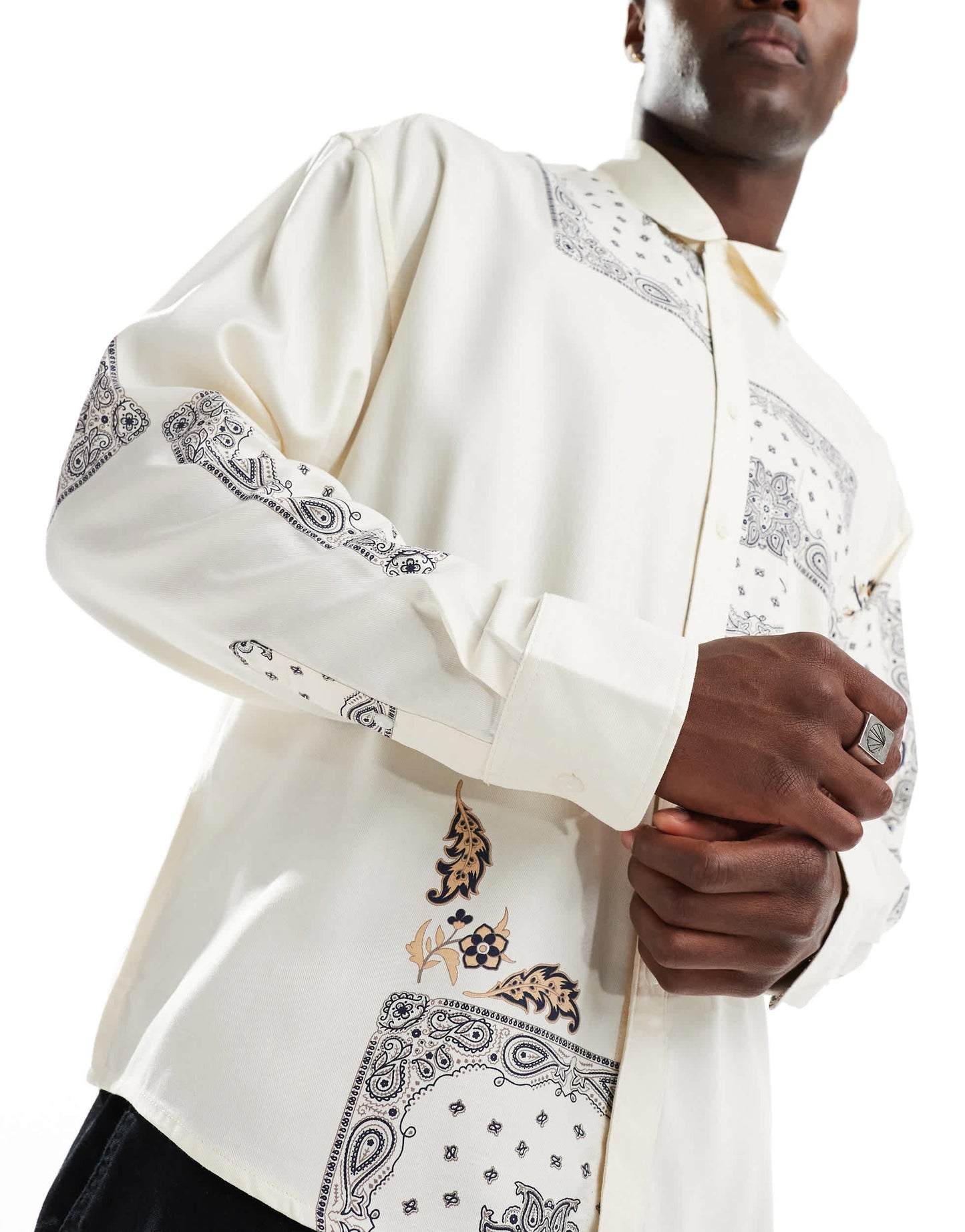 ONLY & SONS long sleeve tile print shirt in stone