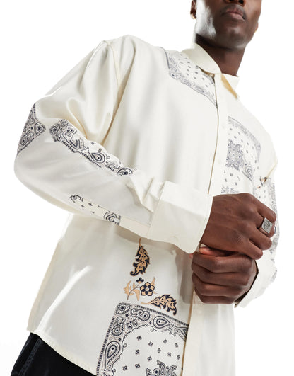 ONLY & SONS long sleeve tile print shirt in stone