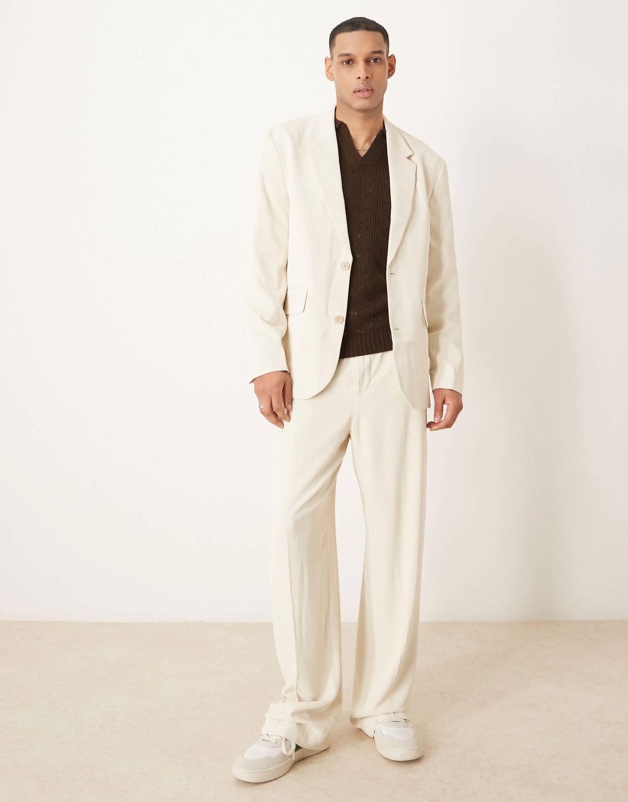 ASOS DESIGN relaxed slouchy suit jacket in light ecru